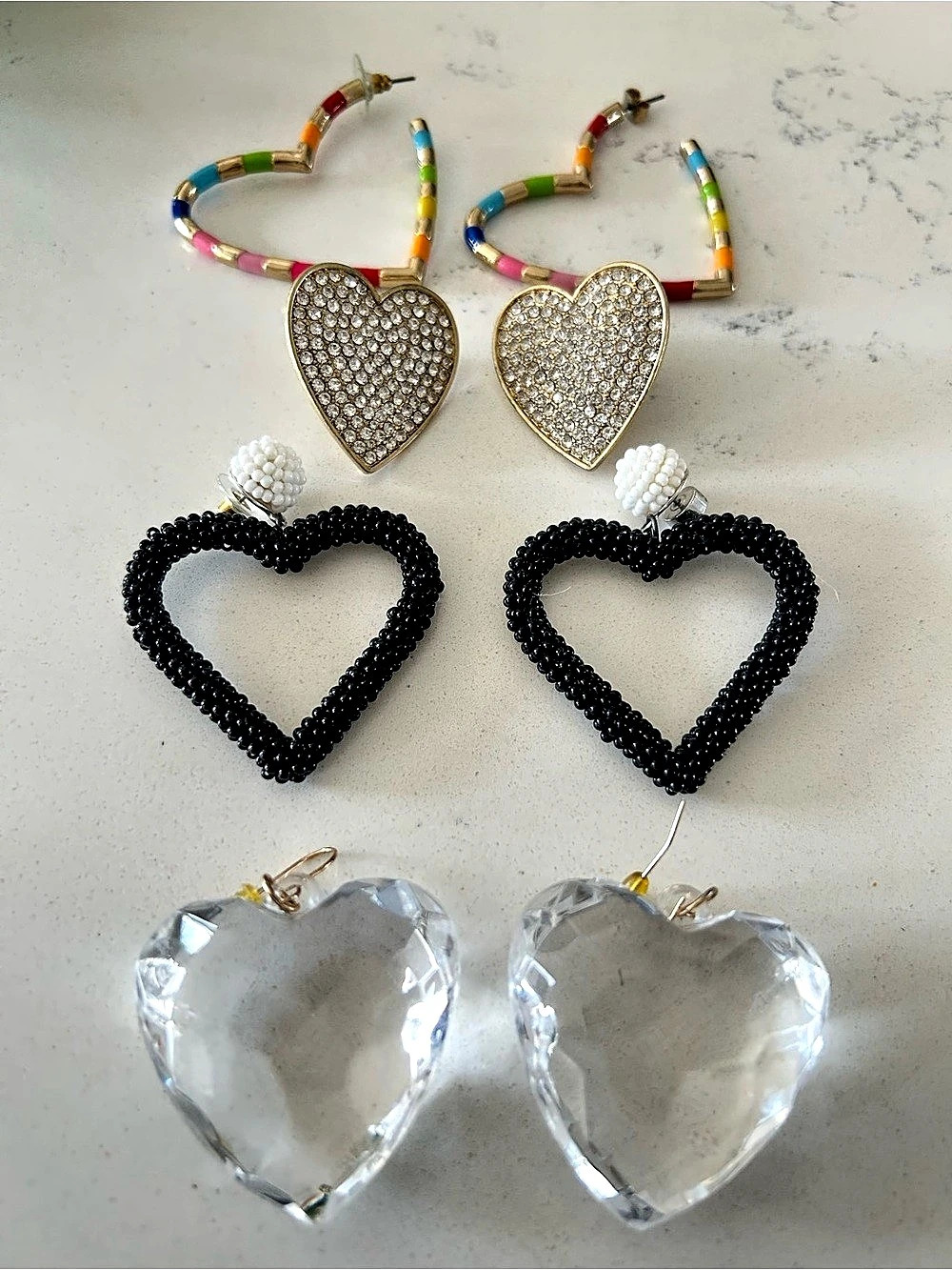 Assortment of Heart-Shaped Statement Earrings Multicolor & Black and White